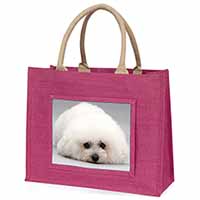 Bichon Frise Dog Large Pink Jute Shopping Bag