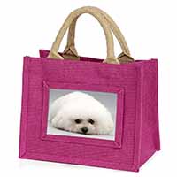 Bichon Frise Dog Little Girls Small Pink Jute Shopping Bag