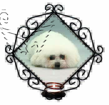 Bichon Frise Dog Wrought Iron Wall Art Candle Holder