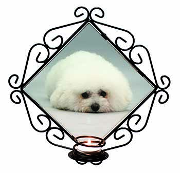 Bichon Frise Dog Wrought Iron Wall Art Candle Holder