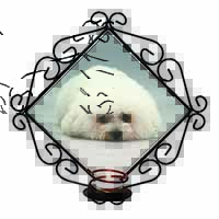 Bichon Frise Dog Wrought Iron Wall Art Candle Holder
