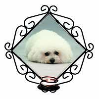 Bichon Frise Dog Wrought Iron Wall Art Candle Holder