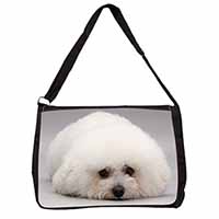 Bichon Frise Dog Large Black Laptop Shoulder Bag School/College