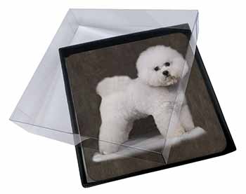 4x Bichon Frise Picture Table Coasters Set in Gift Box