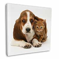 Basset Hound Dog and Cat Square Canvas 12"x12" Wall Art Picture Print