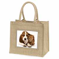 Basset Hound Dog and Cat Natural/Beige Jute Large Shopping Bag