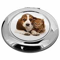 Basset Hound Dog and Cat Make-Up Round Compact Mirror