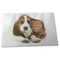 Large Glass Cutting Chopping Board Basset Hound Dog and Cat