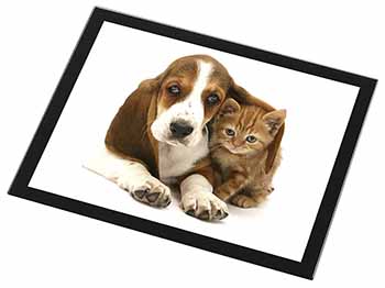 Basset Hound Dog and Cat Black Rim High Quality Glass Placemat