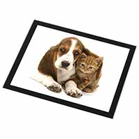 Basset Hound Dog and Cat Black Rim High Quality Glass Placemat