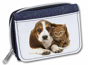 Basset Hound Dog and Cat Unisex Denim Purse Wallet