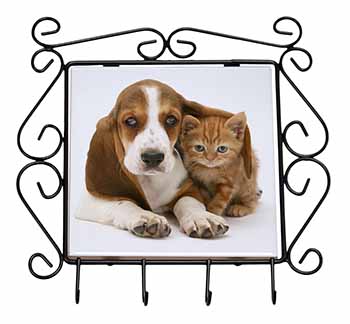 Basset Hound Dog and Cat Wrought Iron Key Holder Hooks