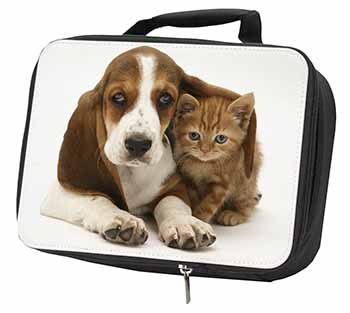 Basset Hound Dog and Cat Black Insulated School Lunch Box/Picnic Bag