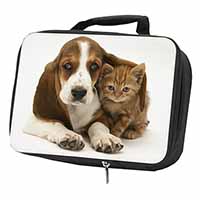 Basset Hound Dog and Cat Black Insulated School Lunch Box/Picnic Bag