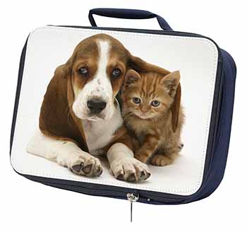 Basset Hound Dog and Cat Navy Insulated School Lunch Box/Picnic Bag