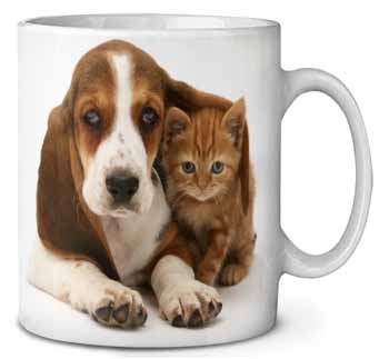 Basset Hound Dog and Cat Ceramic 10oz Coffee Mug/Tea Cup