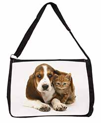 Basset Hound Dog and Cat Large Black Laptop Shoulder Bag School/College