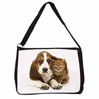 Basset Hound Dog and Cat Large Black Laptop Shoulder Bag School/College