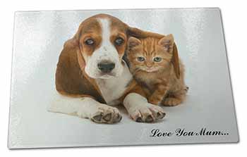 Large Glass Cutting Chopping Board Basset and Cat 