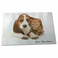 Large Glass Cutting Chopping Board Basset and Cat 