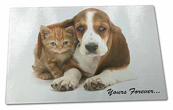 Large Glass Cutting Chopping Board Basset Hound and Cat 