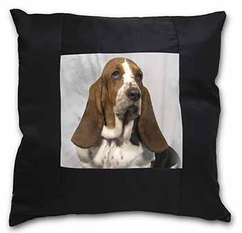 Basset Hound Dog Black Satin Feel Scatter Cushion
