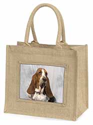 Basset Hound Dog Large Natural Jute Shopping Bag