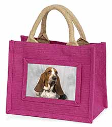 Basset Hound Dog Little Girls Small Pink Jute Shopping Bag