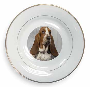 Basset Hound Dog Gold Rim Plate Printed Full Colour in Gift Box
