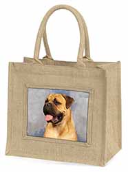 Bullmastiff Dog Natural/Beige Jute Large Shopping Bag