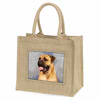 Bullmastiff Dog Natural/Beige Jute Large Shopping Bag