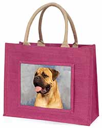 Bullmastiff Dog Large Pink Jute Shopping Bag