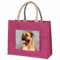 Bullmastiff Dog Large Pink Jute Shopping Bag