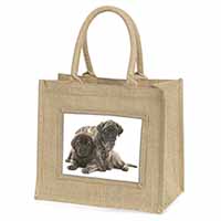 Bullmastiff Dog Puppies Natural/Beige Jute Large Shopping Bag