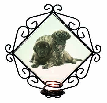 Bullmastiff Dog Puppies Wrought Iron Wall Art Candle Holder