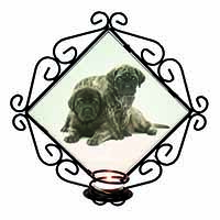 Bullmastiff Dog Puppies Wrought Iron Wall Art Candle Holder