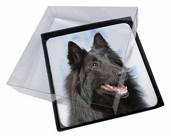 4x Black Belgian Shepherd Dog Picture Table Coasters Set in Gift Box