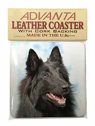 Black Belgian Shepherd Dog Single Leather Photo Coaster