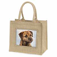 Border Terrier Natural/Beige Jute Large Shopping Bag
