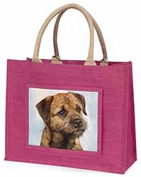 Border Terrier Large Pink Jute Shopping Bag