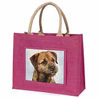 Border Terrier Large Pink Jute Shopping Bag