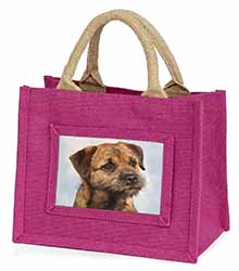 Border Terrier Little Girls Small Pink Jute Shopping Bag