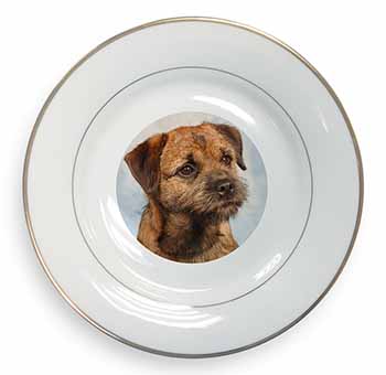 Border Terrier Gold Rim Plate Printed Full Colour in Gift Box