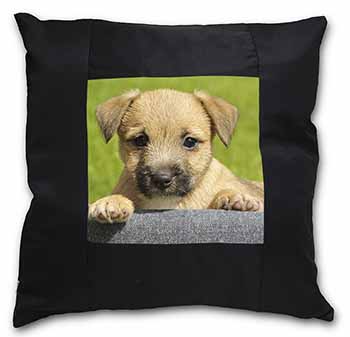 Border Terrier Puppy Black Satin Feel Scatter Cushion