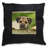 Border Terrier Puppy Dog Black Satin Feel Scatter Cushion