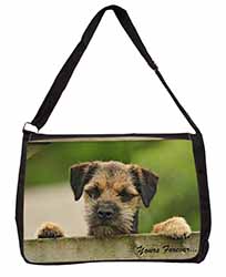 Border Terrier Puppy Dog "Yours Forever..." Large Black Laptop Shoulder Bag Scho