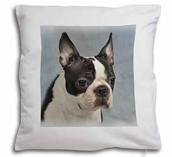 Boston Terrier Dog Soft White Velvet Feel Scatter Cushion
