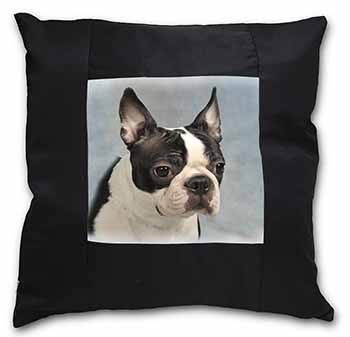 Boston Terrier Dog Black Satin Feel Scatter Cushion