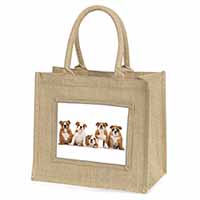 Bulldog Puppy Dogs Natural/Beige Jute Large Shopping Bag
