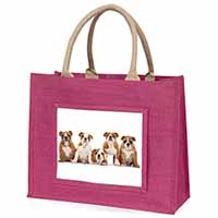 Bulldog Puppy Dogs Large Pink Jute Shopping Bag